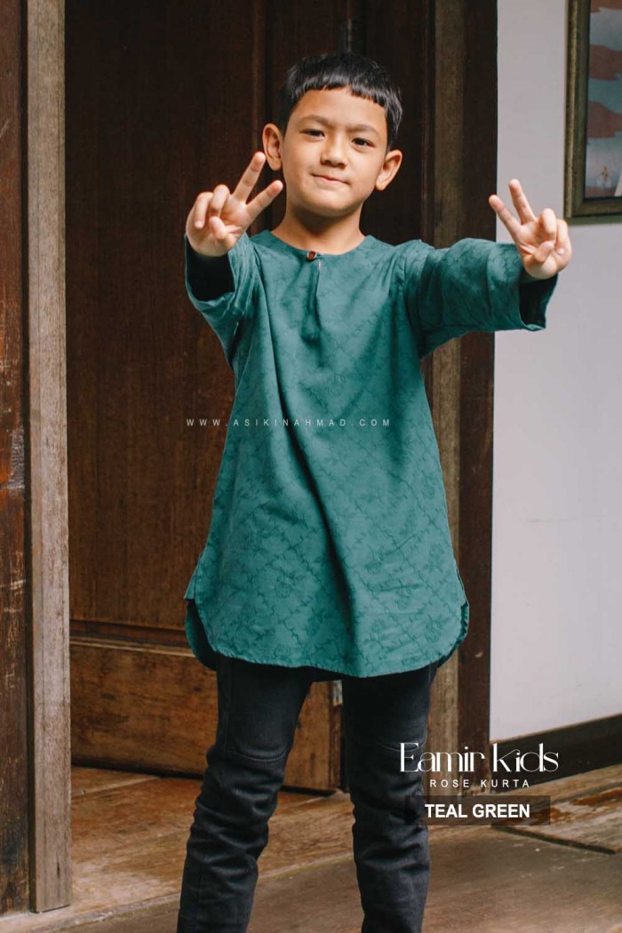 EAMIR KURTA KIDS in TEAL GREEN