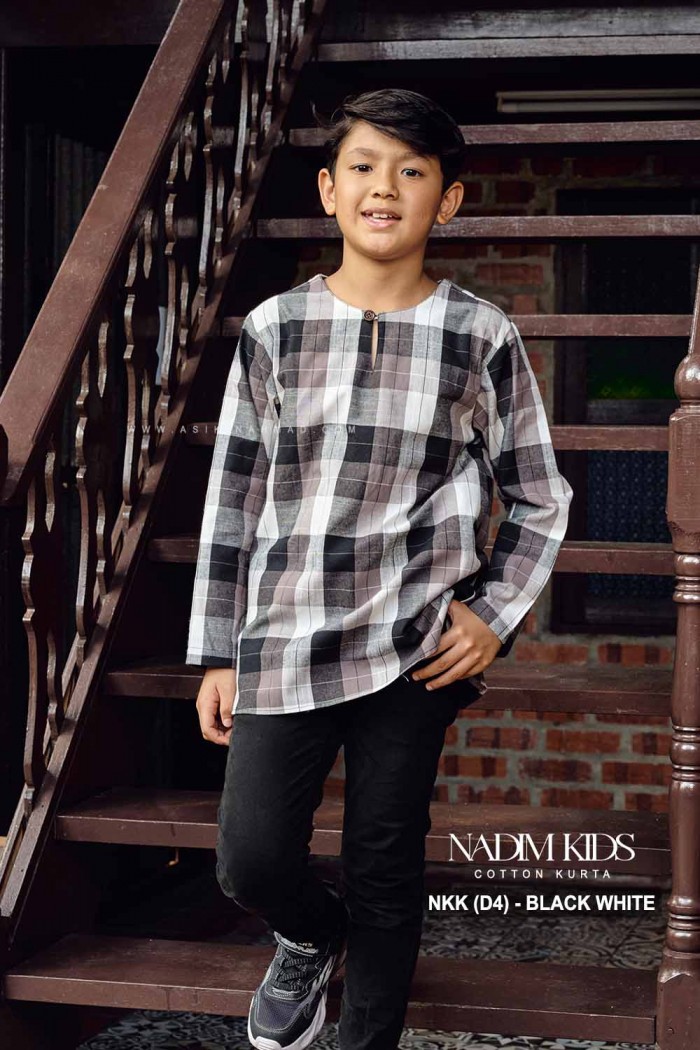 NADIM KURTA KIDS (NKK-D4) in BLACK WHITE