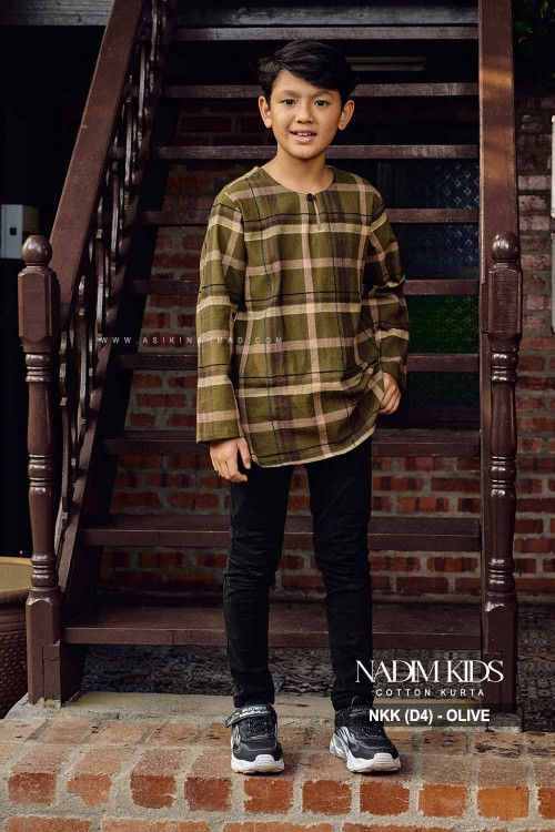 NADIM KURTA KIDS (NKK-D4) in OLIVE