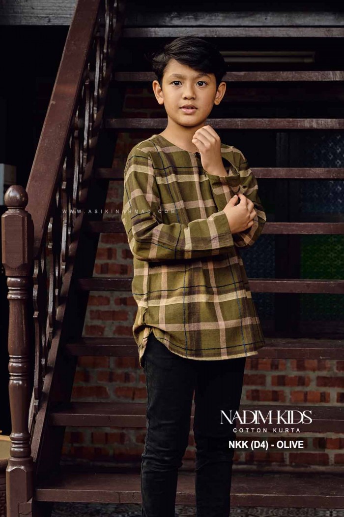 NADIM KURTA KIDS (NKK-D4) in OLIVE