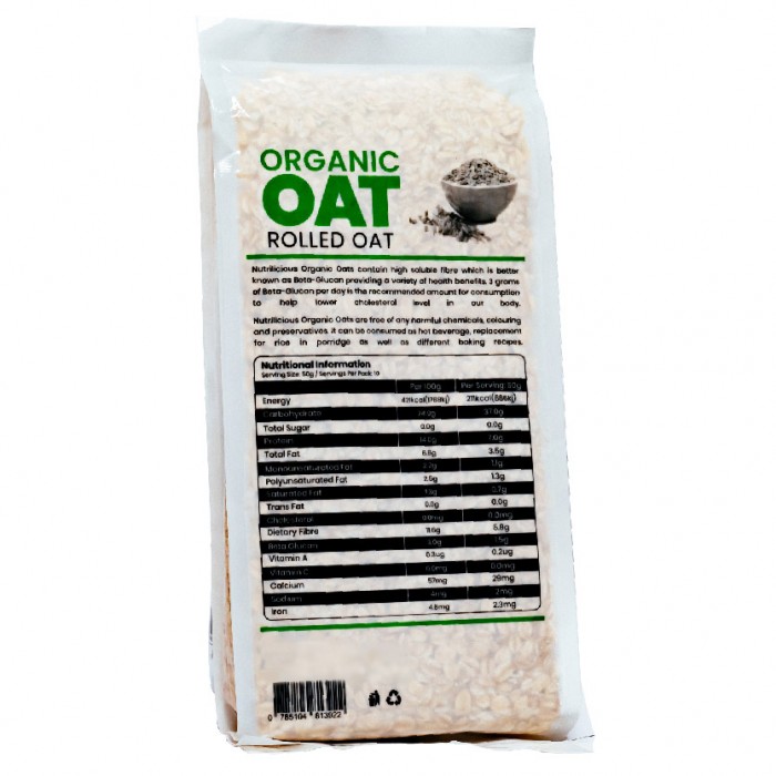 NUTRILICIOUS Rolled Oat Original 500g ( Organic Oat / 麦片 / 燕麦片 / 燕麦 / Rolled Oats Like Quaker Oat )