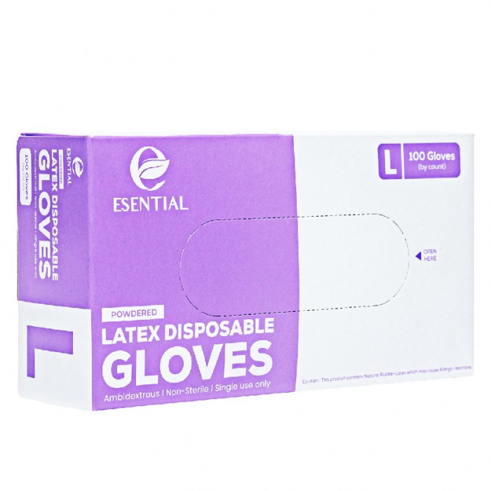 ESENTIAL Latex Powder Disposable Gloves 100's -L size /sarung tangan getah/一次性手套