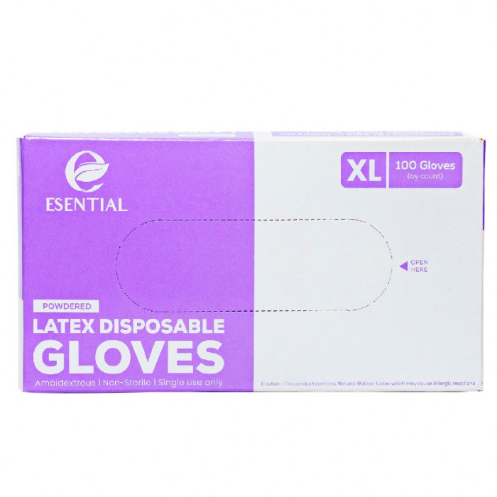 ESENTIAL Latex Powder Disposable Gloves 100's -XL size /sarung tangan getah/一次性手套