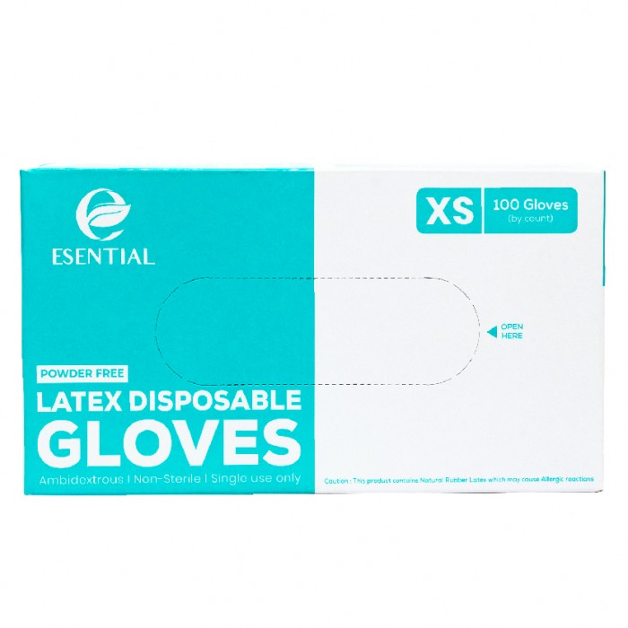 ESENTIAL Latex Powder Free Disposable Gloves 100's -XS size /sarung tangan getah/一次性手套