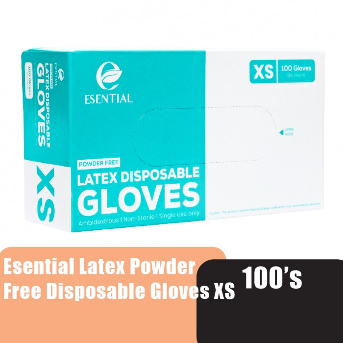 ESENTIAL Latex Powder Free Disposable Gloves 100's -XS size /sarung tangan getah/一次性手套