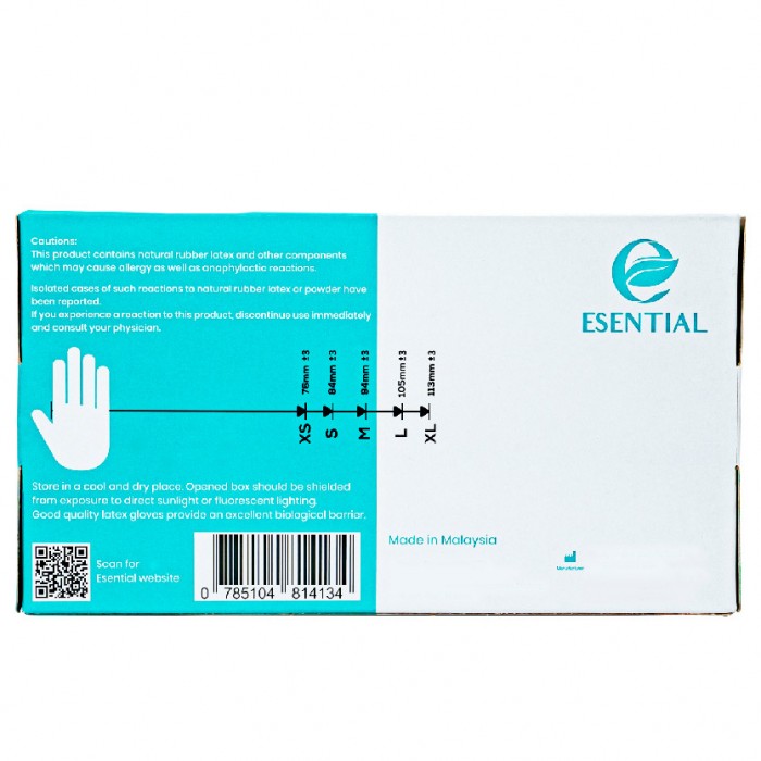 ESENTIAL Latex Powder Free Disposable Gloves 100's -L size /sarung tangan getah/一次性手套