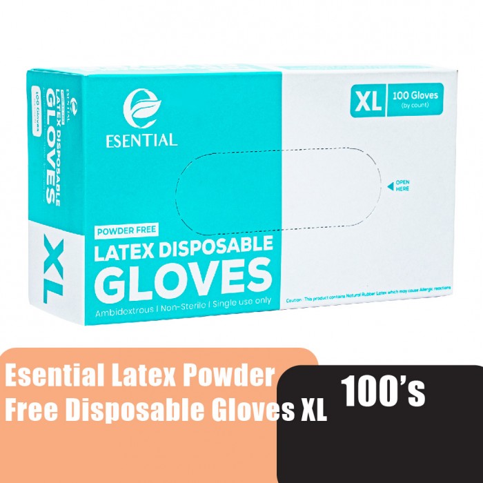 ESENTIAL Latex Powder Free Disposable Gloves 100's -XL size /sarung tangan getah/一次性手套