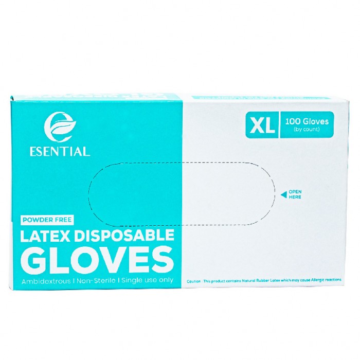 ESENTIAL Latex Powder Free Disposable Gloves 100's -XL size /sarung tangan getah/一次性手套