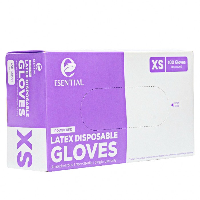 ESENTIAL Latex Powder Disposable Gloves 100's -XS size /sarung tangan getah/一次性手套