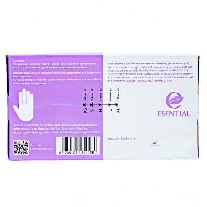 ESENTIAL Latex Powder Disposable Gloves 100's -S size /sarung tangan getah/一次性手套