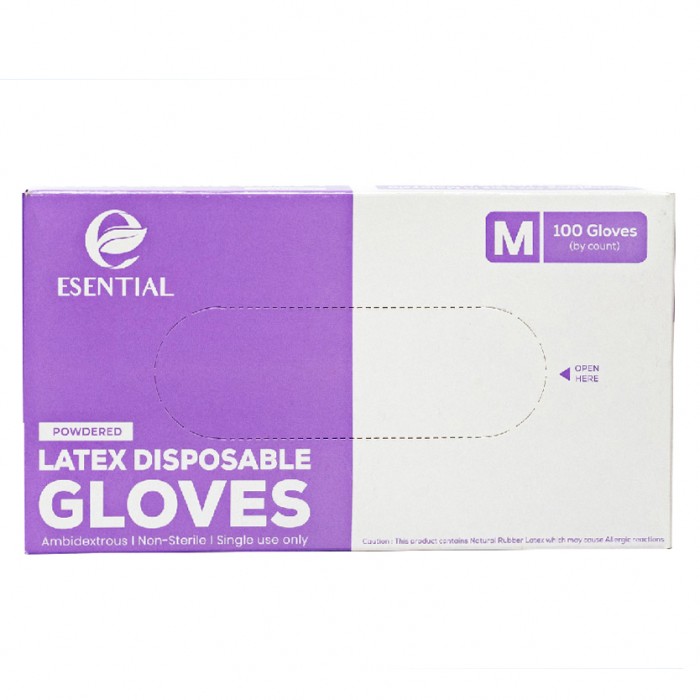 ESENTIAL Latex Powder Disposable Gloves 100's -M size /sarung tangan getah/一次性手套