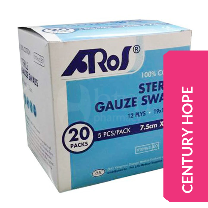 AROS STERILE GAUZE SWAB 7.5CM x 7.5CM 5'S X 20