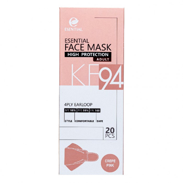 ESENTIAL kf94 20's Classic Elastic Earloop Disposable Face Mask- Crepe Pink / Protection 一次性口罩