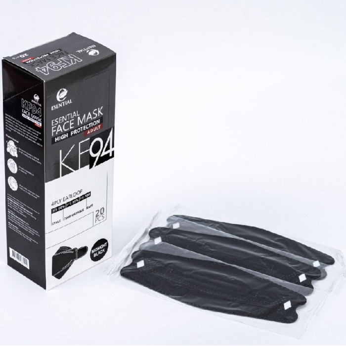 ESENTIAL kf94 20's Classic Elastic Earloop Disposable Face Mask- Midnight Black / Protection 一次性口罩