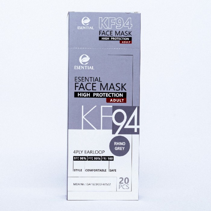 ESENTIAL kf94 20's Classic Elastic Earloop Disposable Face Mask-Rhino Grey / Protection 一次性口罩