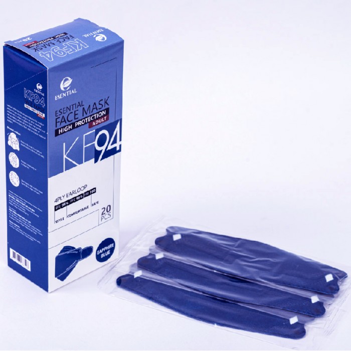 ESENTIAL kf94 20's Classic Elastic Earloop Disposable Face Mask-Sapphire Blue / Protection 一次性口罩