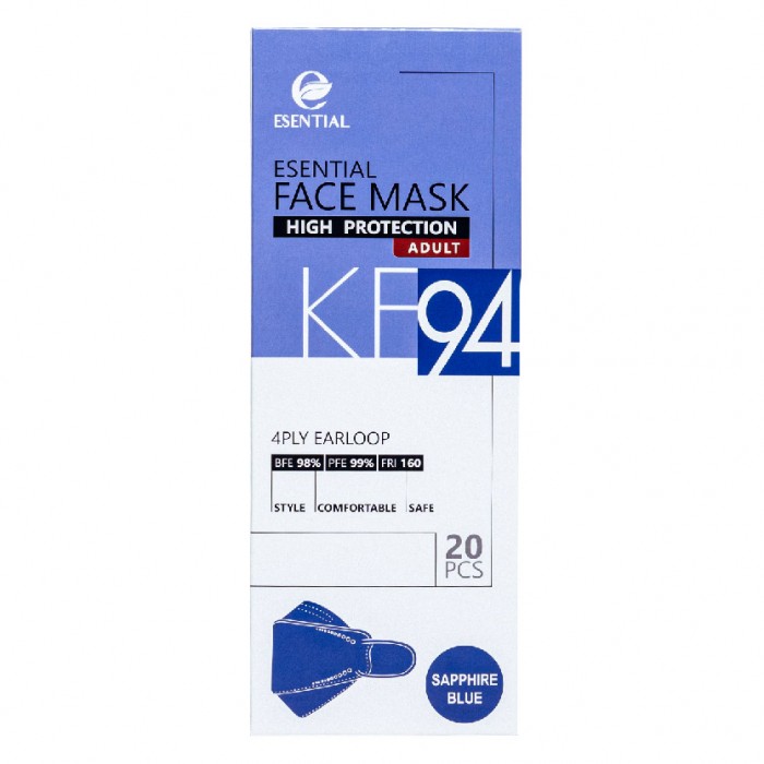 ESENTIAL kf94 20's Classic Elastic Earloop Disposable Face Mask-Sapphire Blue / Protection 一次性口罩