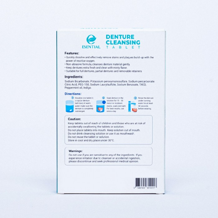 ESENTIAL Denture Cleanser Tables 36pcs ( Pencuci gigi palsu / 假牙清洁片 / 牙套清潔片 like Polident Cleanser )