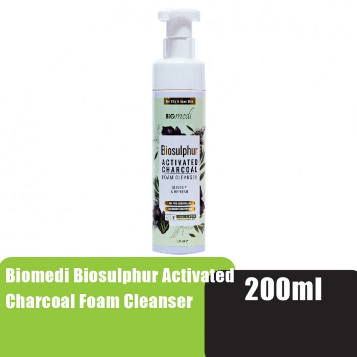 BIOMEDI Biosulphur Detox Foaming Cleanser 200ML With Activated Charcoal - Body & Face Cleanser (For Oily & Acne Skin)