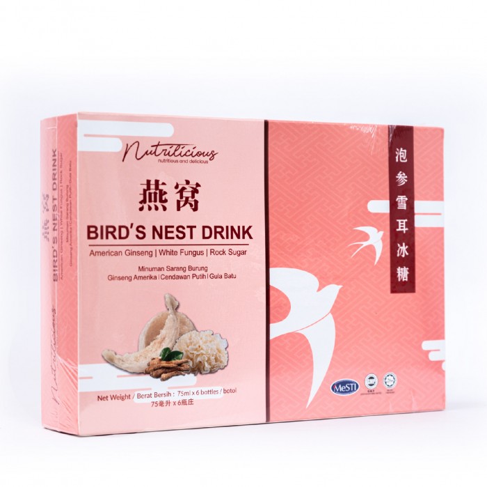 NUTRILICIOUS Bird Nest Drink with Ginseng, White Fungus & Rock Sugar 75ml x 6's ( Sarang Burung Walit / 燕窝 / Kinohimitsu