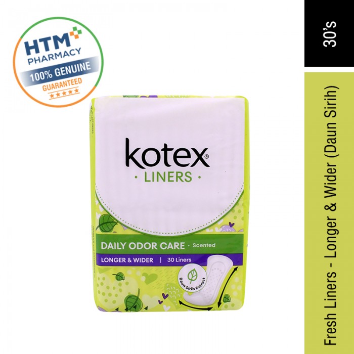 KOTEX FRESH LINERS DAUN SIRIH 30'S - LONGER & WIDER