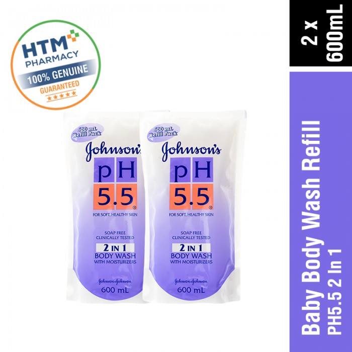 JOHNSONS BABY PH5.5 2 IN 1 BODY WASH REFILL PACK 600ML X 2