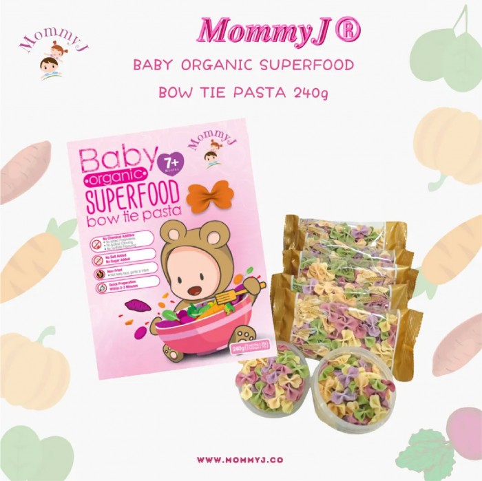 MOMMY J Organic Superfood Bow Tie Pasta 240g - Baby Food, Makanan Baby for 6+ Months