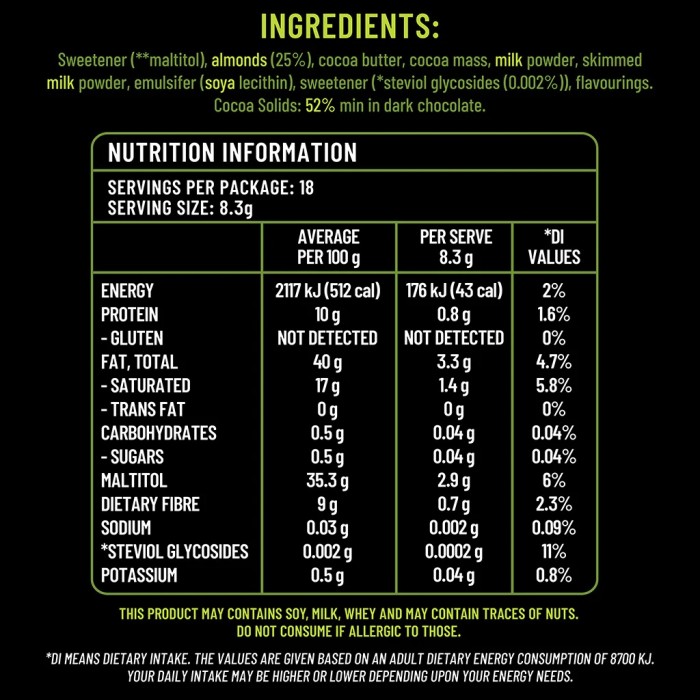 Sugarless Dark Chocolate & Almond With Stevia 150g