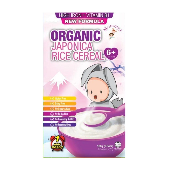 MOMMY J Baby Organic Japonica Rice Cereal With High Iron 160g - Halal Baby Food, Makanan Baby for 6+ Months