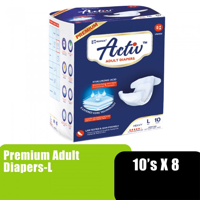 ACTIV PREMIUM ADULT DIAPERS 10'S X 8PACKS - L (OD)