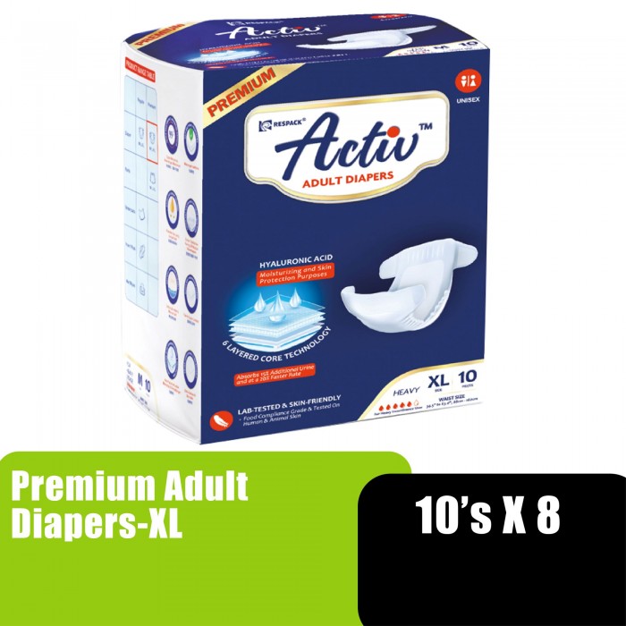 ACTIV PREMIUM ADULT DIAPERS 10'S X 8PACKS - XL (OD)