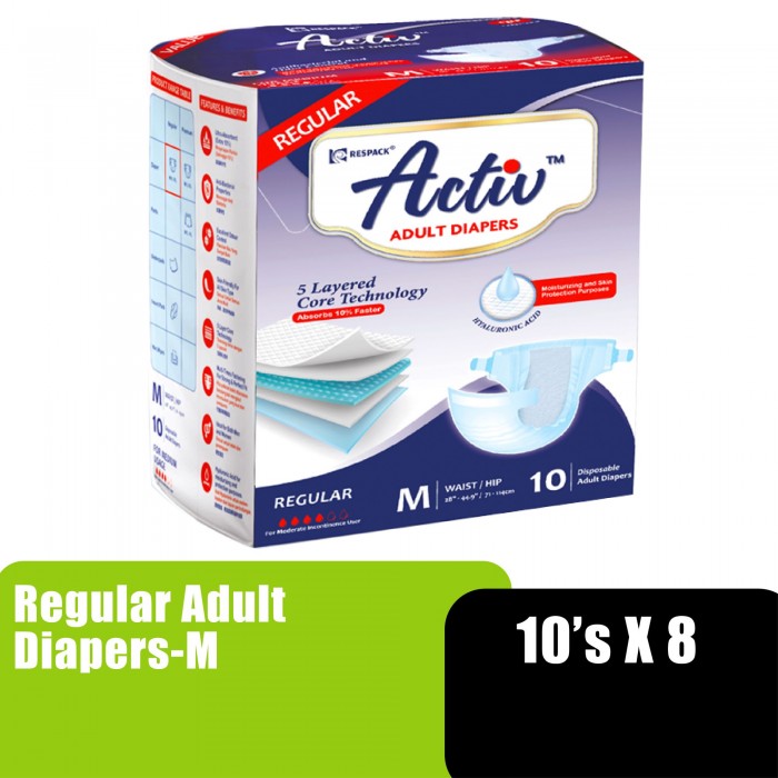 ACTIV REGULAR ADULT DIAPERS 10'S X 8PACKS - M (OD)