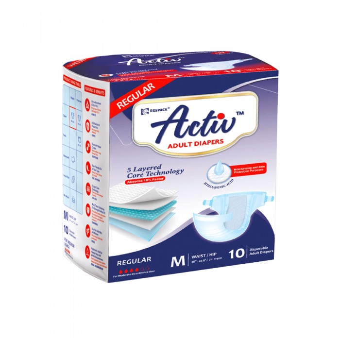 ACTIV REGULAR ADULT DIAPERS 10'S X 8PACKS - M (OD)