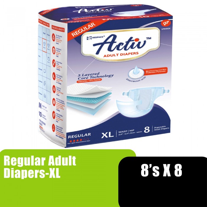 ACTIV REGULAR ADULT DIAPERS 8'S X 8PACKS - XL (OD)