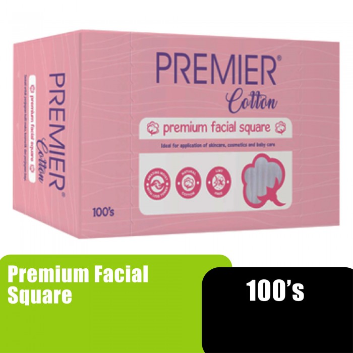 PREMIER PREMIUM FACIAL SQUARE COTTON 100'S