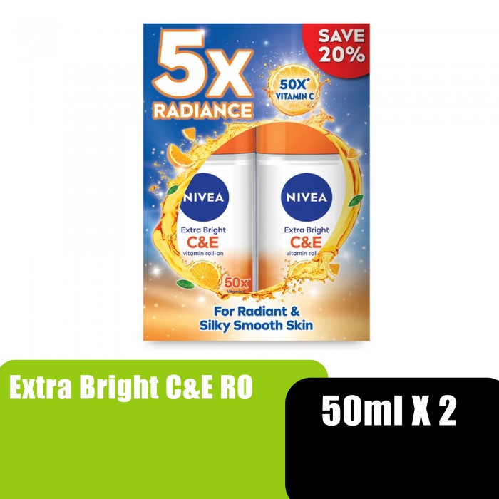 NIVEA FEMALE EXTRA BRIGHT C&E ROLL 50ML X 2 (84186)