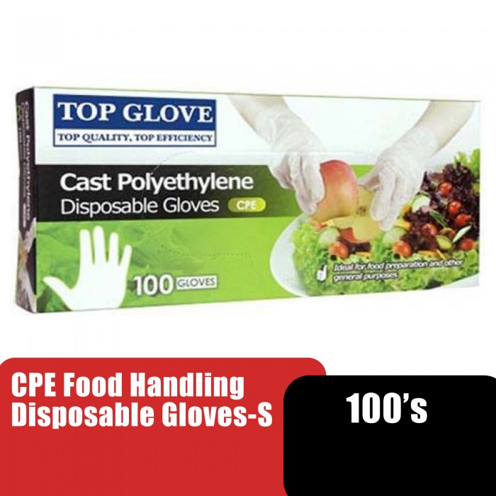 TOP GLOVE CPE FOOD HANDLING DISPOSABLE GLOVES (CLEAR) 100'S - S