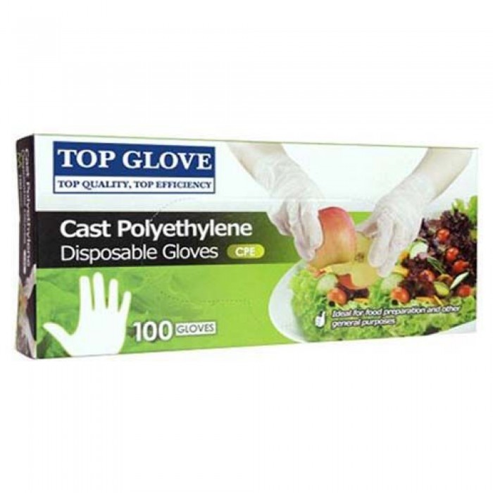 TOP GLOVE CPE FOOD HANDLING DISPOSABLE GLOVES (CLEAR) 100'S - M