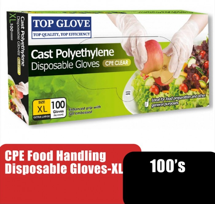 TOP GLOVE CPE FOOD HANDLING DISPOSABLE GLOVES (CLEAR) 100'S - XL