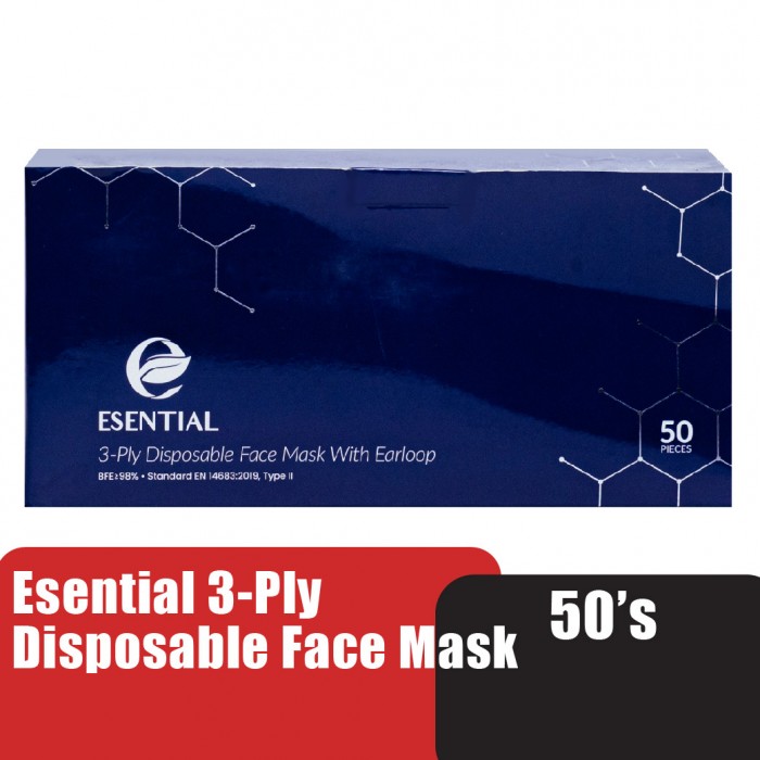 ESENTIAL 3ply 50's Classic Elastic Earloop Disposable Face Mask- Navy / Protection 一次性口罩