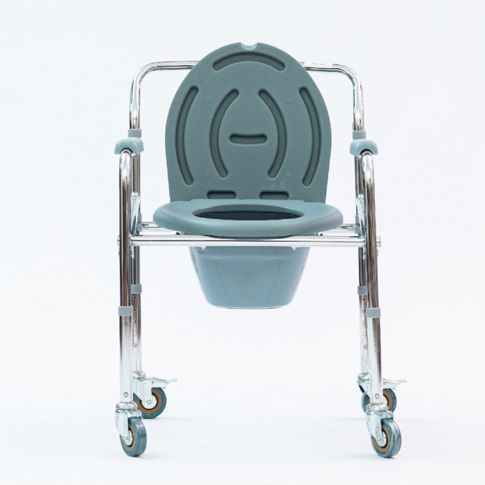 Maxwell Chromed Steel Foldable Commode Chair ( DY026965) Height Adjustable Potty Toilet Seat - With Wheel