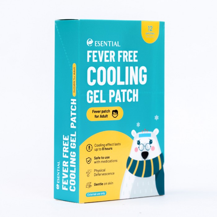 ESENTIAL Adults Fever Free Cooling Gel Patch 12's For body heat &headache relief /大人退熱貼