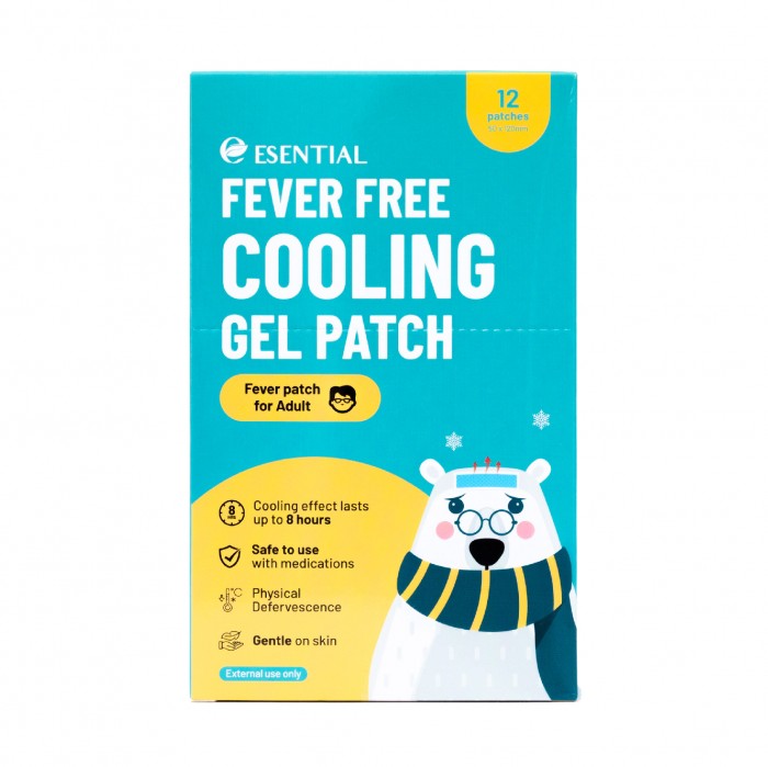 ESENTIAL Adults Fever Free Cooling Gel Patch 12's For body heat &headache relief /大人退熱貼