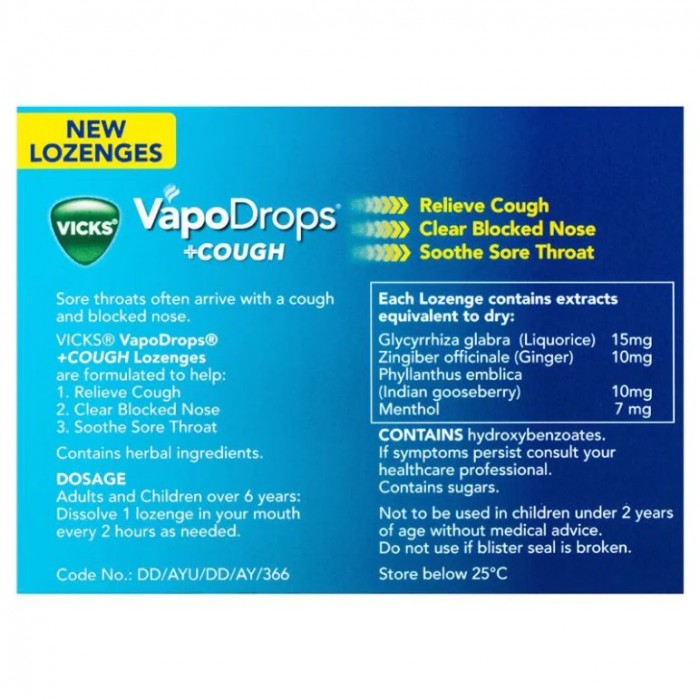 VICKS VAPODROPS + COUGH HONEY LEMON 12'S