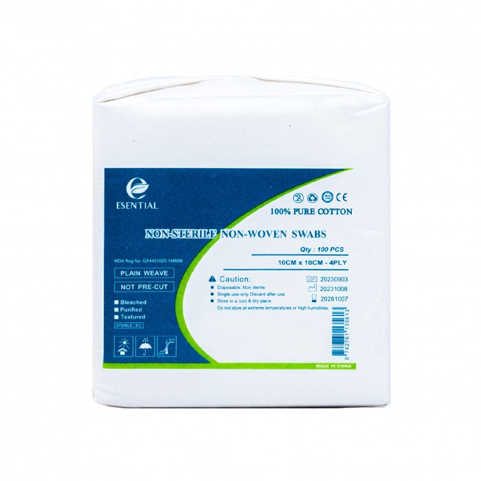 ESENTIAL Disposable Non-Woven Gauze Swabs 100's 10cm x10cm -Plaster Gauze for wound dressing /无纺布纱布