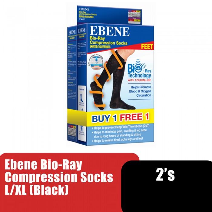 Ebene Bio-Ray Compression Socks (L/XL) X 2 - Black