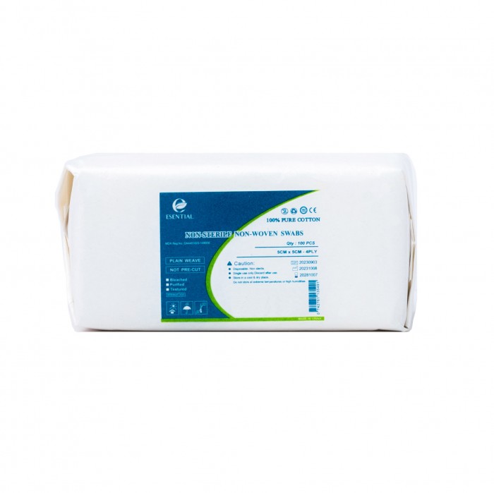 ESENTIAL Disposable Non-Woven Gauze Swabs 100's 5cm x5cm -Plaster Gauze for wound dressing /无纺布纱布