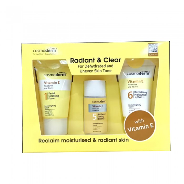 Cosmoderm Vitamin E Radiant & Clear Set - Travel Set (Cleanser , Moisturizer, Toner)