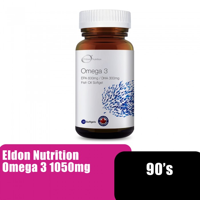 Elldon Nutrition Omega 3 Fish Oil Supplement, Memory Booster Brain Supplement, Heart Supplement (补脑) (1050mg x 90's)