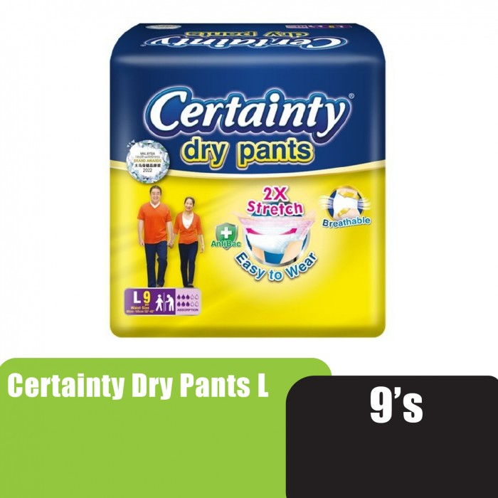 CERTAINTY Drypants Adult Diapers 9's Unisex Size - L, Adult Diapers Pants / Pampers Dewasa / 成人 尿裤